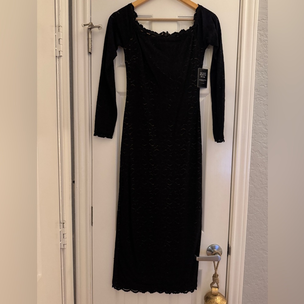 JLUXLABEL Off-the-Shoulder Lace Long Sleeve Midi Dress | Black | size M | NWT